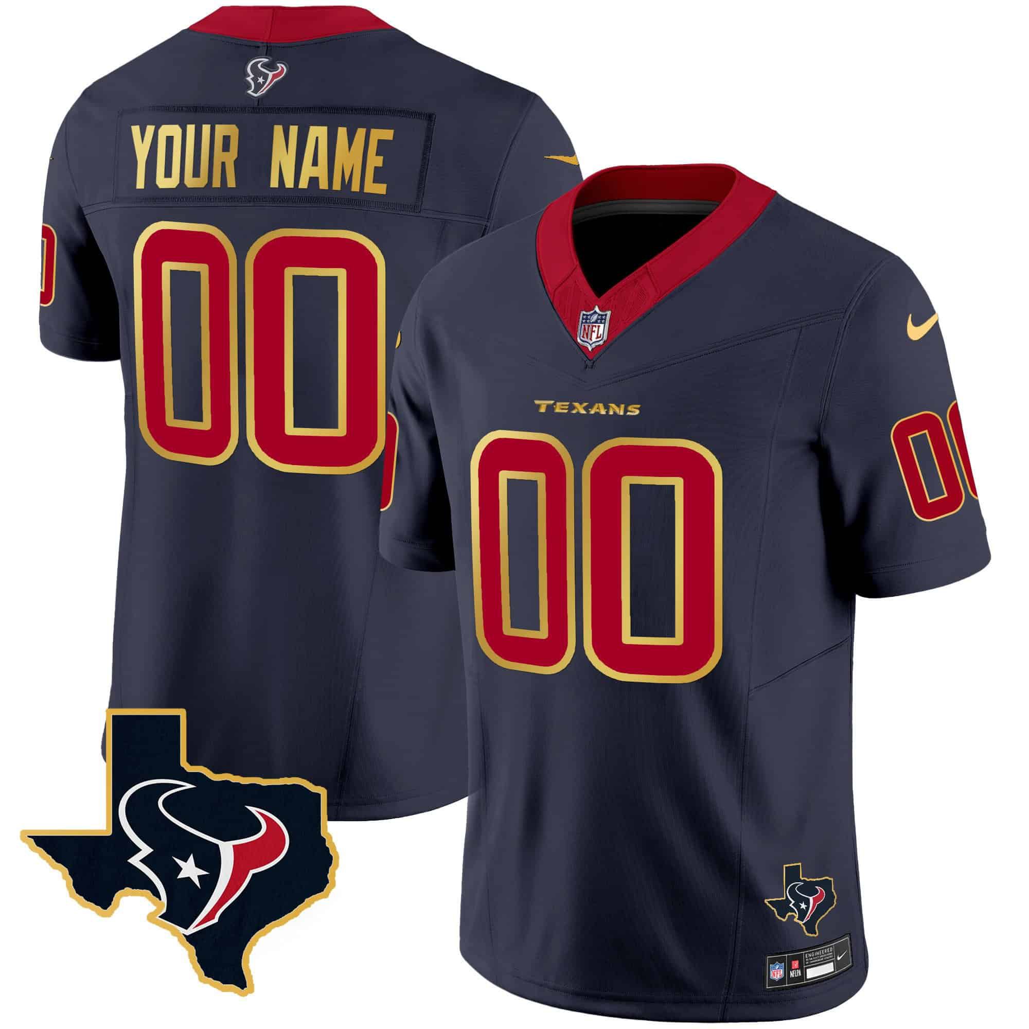 Men Houston Texans Dark blue Gold 2024 Nike Trim Vapor Custom NFL Jersey style 1->customized nfl jersey->Custom Jersey